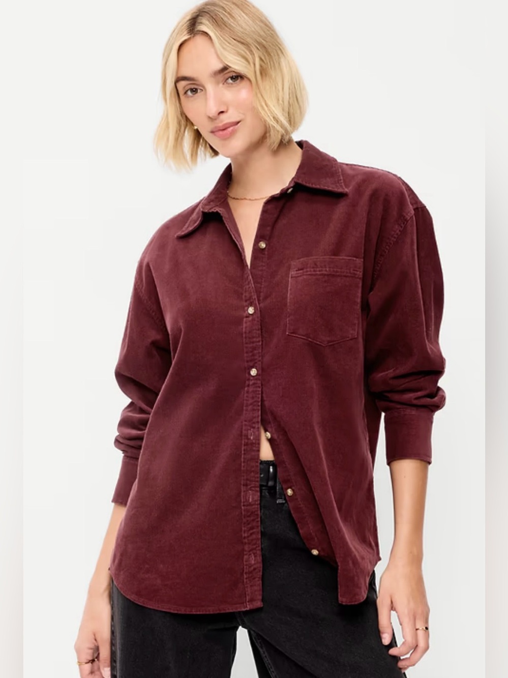 Banana Republic Women's Burgundy Oversized Button-Down Corduroy Shirt
